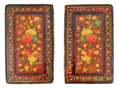 19TH C PERSIAN QAJAR LACQUERED PAINTED BOOK COVERS