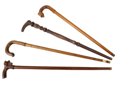 VINTAGE RUSSIAN HAND CARVED WOODEN WALKING CANES