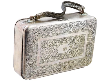 VINTAGE 1950S SILVER PLATED TRAVELING COSMETIC BAG
