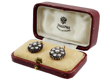 PAIR OF RUSSIAN 14K GOLD EARRINGS WITH DIAMONDS IOB