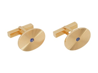 TIFFANY 14K GOLD VINTAGE CUFF LINKS W SAPPHIRES