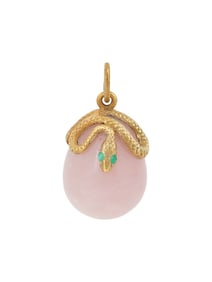 RUSSIAN SILVER ROSE QUARTZ SNAKE EASTER EGG PENDANT