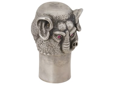 RUSSIAN SOLID SILVER ELEPHANT SHOT CUP W RUBY EYES