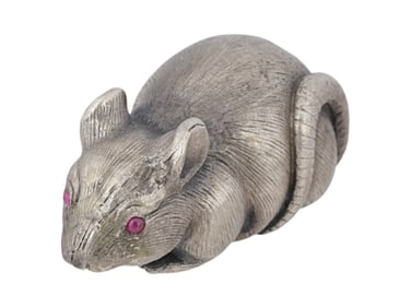 RUSSIAN SOLID SILVER RAT FIGURINE W RUBY EYES