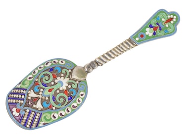 RUSSIAN SILVER AND ENAMEL SUGAR SPOON