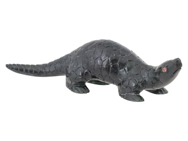 RUSSIAN CARVED BLACK JADE ARMADILLO FIGURE W RUBY EYES