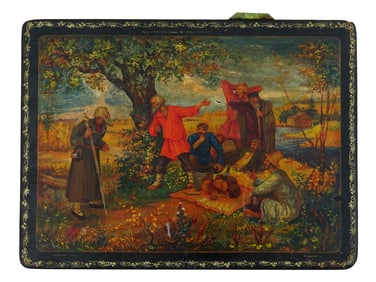 MID CEN RUSSIAN SOVIET FOLK LACQUERED PAINTED BOX