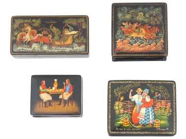 LOT OF 4 EARLY VINTAGE RUSSIAN LACQUERED BOX'S