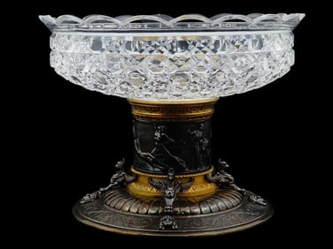 EUROPEAN SILVER PLATED CENTERPIECE W CRYSTAL BOWL