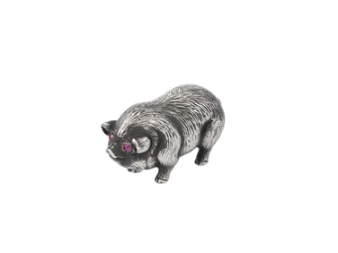 RUSSIAN SILVER FIGURE OF A PIG WITH RUBY EYES