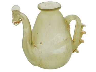 GRECO ROMAN STYLE GREEN GLASS EWER W TRIPLE SPOUT