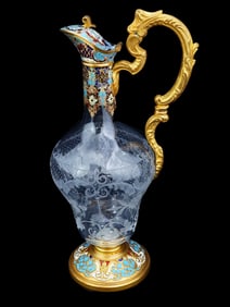 FRENCH BACCARAT MANNER CRYSTAL GLASS ENAMEL PITCHER