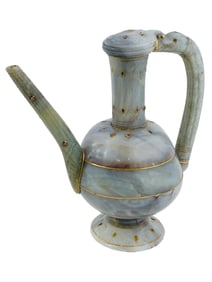 18TH C MUGHAL CARVED AGATE GOLD JEWELS MOUNTED EWER