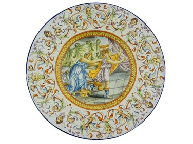 ANTIQUE ITALIAN JUDAICA HAND PAINTED MAJOLICA PLATTER