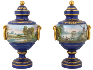 PAIR OF 19TH C FRENCH SEVRES PORCELAIN BRONZE VASES