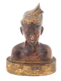 VINTAGE AFRICAN IRON WOOD FEMALE BUST SCULPTURE