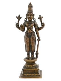 ANTIQUE SOUTH INDIAN BRONZE FIGURINE OF VISHNU