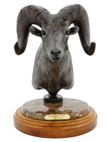 LTD AMERICAN RAM HEAD BRONZE SCULPTURE BY GARY COOLEY