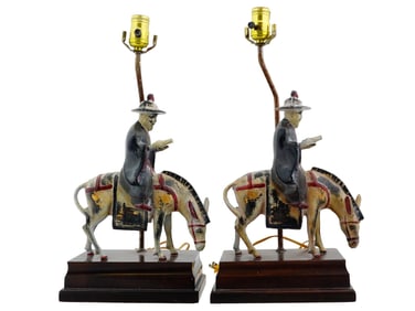 MID CENTURY ORIENTAL CHINESE RIDER TABLE LAMPS