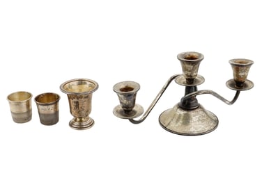 VINTAGE STERLING SILVER THIMBLES AND CANDLE HOLDER