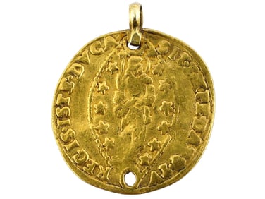 ANTIQUE VENETIAN 22K GOLD SEQUIN ZECCHINO COIN PENDANT