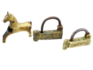 18TH C HORSE SHAPED AND RECTANGULAR BRASS LOCKS