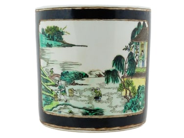 ANTIQUE CHINESE HAND PAINTED PORCELAIN BRUSH POT