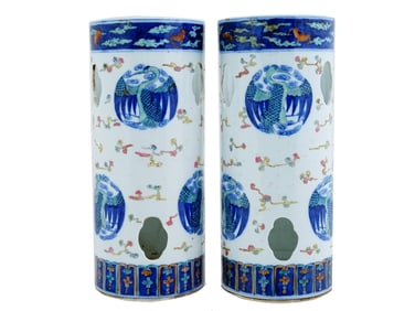 CHINESE PHOENIX BIRD ENAMEL PORCELAIN HAT STAND VASES