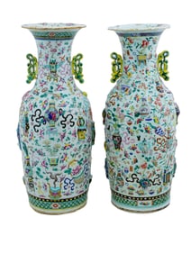 CHINESE FAMILLE ROSE HAND ENAMEL PORCELAIN VASES