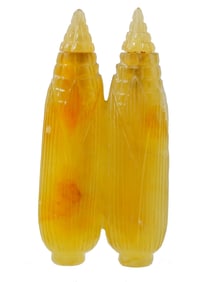 CHINESE CORN FORM CARVED AGATE DOUBLE SNUFF BOTTLE