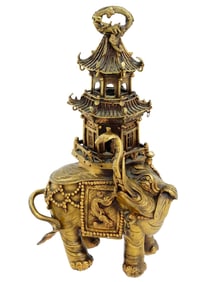 ANTIQUE CHINESE BRONZE ELEPHANT SCULPTURAL CENSER