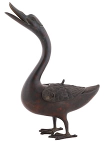 ANTIQUE CHINESE MING GOOSE BRONZE INCENSE BURNER
