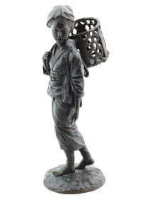 ANTIQUE JAPANESE BRONZE OKIMONO SCULPTURE OF WOMAN