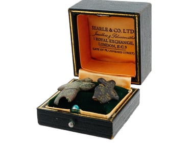 TWO ANCIENT BRONZE ITEMS CROSS AND IDOL WITH BOX