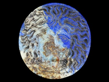 ANCIENT EARLY ROMAN CARVED LAPIS LAZULI MEDUSA FACE