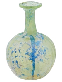ANCIENT ROMAN PALE GREEN W BLUE GLASS BOTTLE