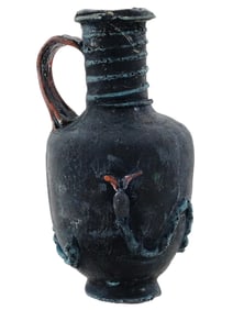 ANCIENT BYZANTINE GLASS MOSAIC BOTTLE W SNAKE DECOR