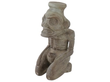 ANCIENT TAINO ARAWAK STONE COHOBA STAND W SHAMAN FIGURE