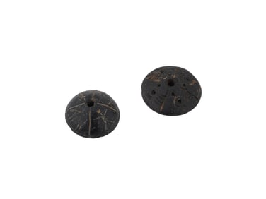TWO ANCIENT STONE SPINDLE WHORLS WITH ENGRAVED IMAGES