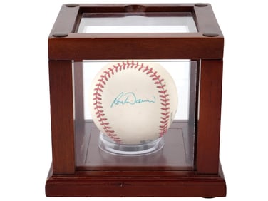 NY YANKEES SIGNED BY RON DAVIS BASEBALL IN DISPLAY CASE