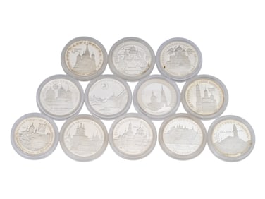 12 RUSSIAN COMMEMORATIVE 3 RUBLE SILVER COINS SET