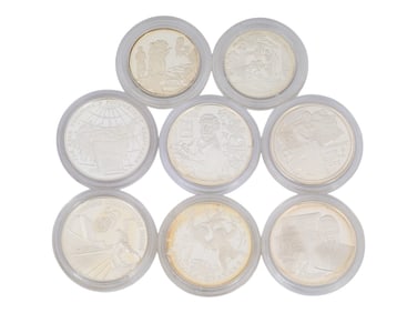 COLLECTION OF 8 COMMEMORATIVE RUSSIAN SILVER COINS
