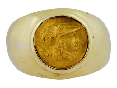 ANCIENT GREEK HELLENISTIC GOLD RING W 18K GOLD COIN