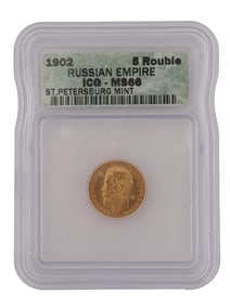 RUSSIAN EMPIRE NICHOLAS II 1902 5 RUBLE GOLD COIN
