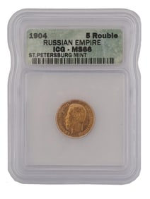 RUSSIAN EMPIRE NICHOLAS II 1904 5 RUBLE GOLD COIN