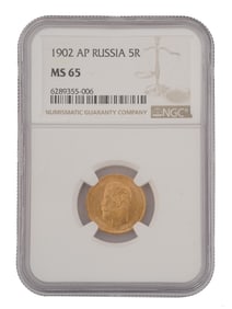 RUSSIAN EMPIRE NICHOLAS II 1902 5 RUBLE GOLD COIN