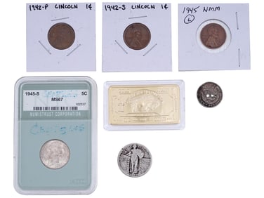 ANTIQUE AND VINTAGE AMERICAN COINS AND TROY OUNCE GOLD BAR