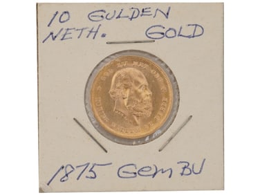 ANTIQUE 1879 10 GULDEN NETHERLANDS GOLD COIN
