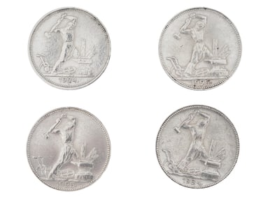 RUSSIAN SOVIET SILVER POLTINNIK 50 KOPEKS COINS