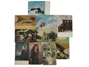 GROUP OF TEN EARLY SOVIET ERA POSTCARDS SOME SIGNED